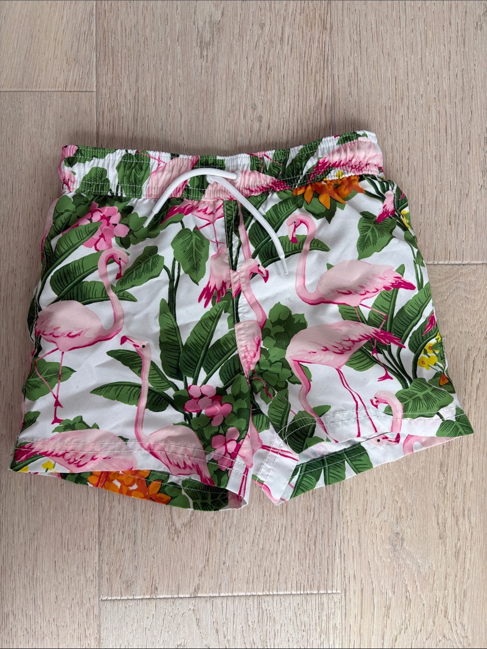 Janie and Jack Pink Flamingo Tropical Swim Trunks